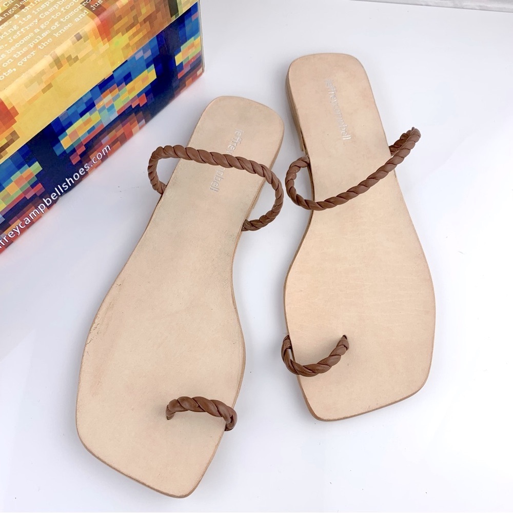 NEW! JEFFREY CAMPBELL Darbey Brown Woven Leather Slide Sandals Size 8 EU 39